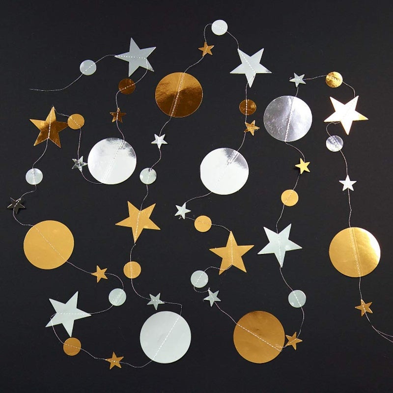 Decor365 Silver Gold Star Garland Decorations Twinkle Little Star Birthday Baby Shower Graduation Party Decor Christmas New Year Eve Banner Moon Stars Starry Night Ramadan Celestial Theme Backdrop - Image 2